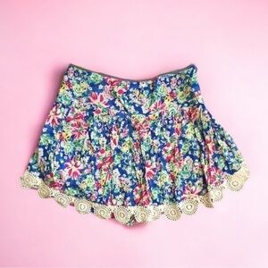 LF Paper Heart Floral Skort W/ Crochet Hem Sz 8 Blue